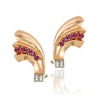 0.70 Ct.Tw.Total Carat Weight Reddish Pink Sapphire and Natural Diamond Antique Style Earrings, 14K White & Rose Video